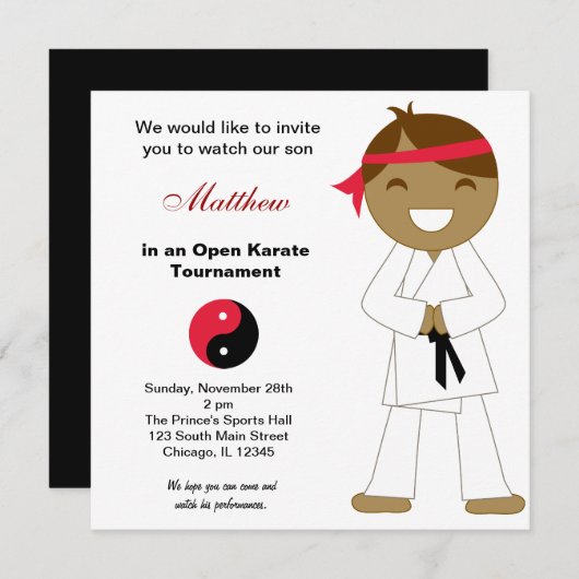 Karate Kinder toernooi Kaart (Voorkant / Achterkant)