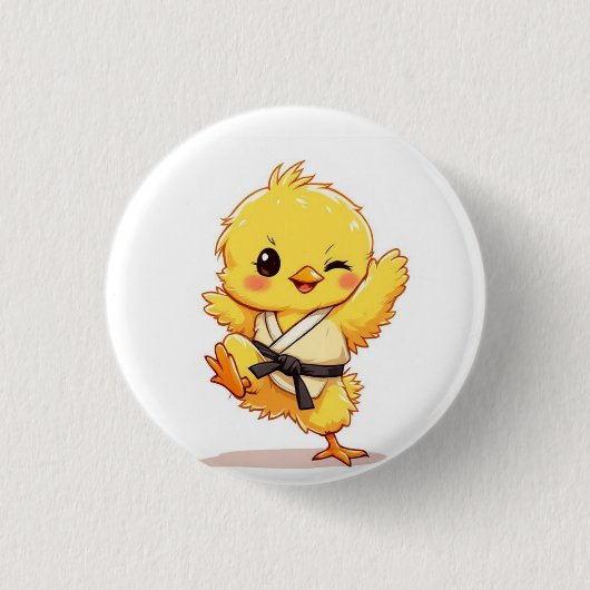 Karate Kuiken Knop Ronde Button 3,2 Cm (Voorkant)