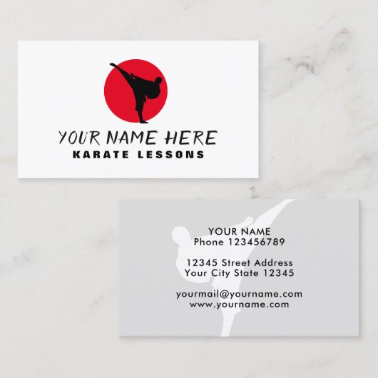 Karate leraar instructeur visitekaartje sjabloon (Voorkant / Achterkant)