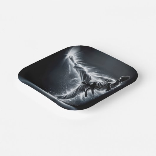 Karate Man met Neon Energy Light Trails Papieren Bordje (Gebogen)