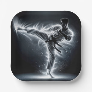 Karate Man met Neon Energy Light Trails Papieren Bordje