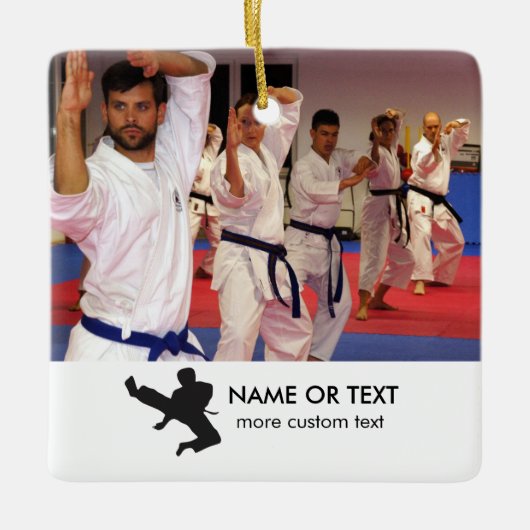 Karate Martial Arts Custom Foto, Text Kerstmis Keramisch Ornament (Voorkant)