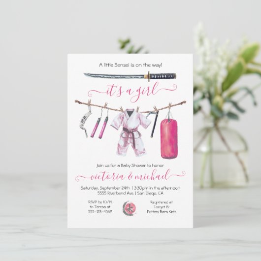 Karate Martial Arts Meisje Baby shower Kaart (Staand voorkant)