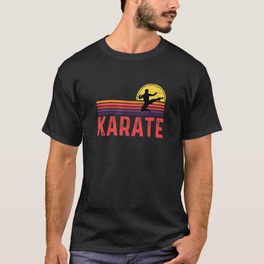  Karate Martial Arts Retro Sunset Distresse T-shirt (Voorkant)