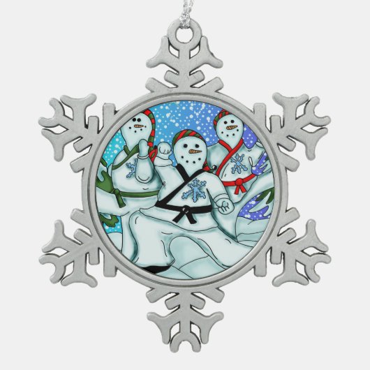 Karate Martial Arts Snowmen Ornaments Tin Sneeuwvlok Ornament (Voorkant)