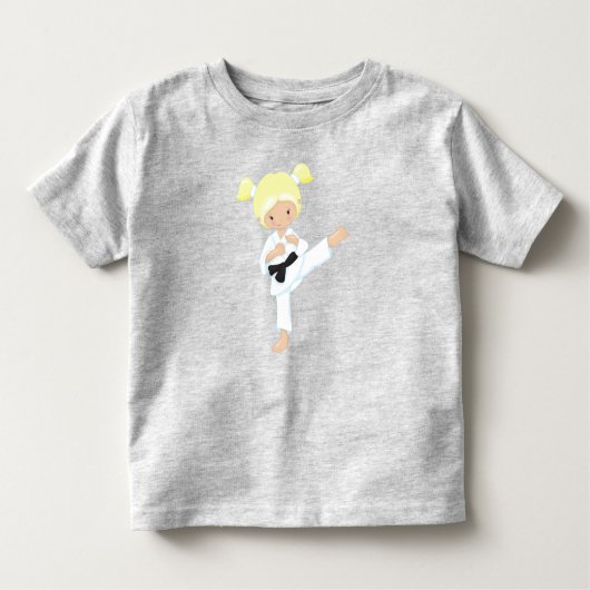 Karate Meisje, Aardig Meisje, Blond Haar, Zwarte B Kinder Shirts (Voorkant)