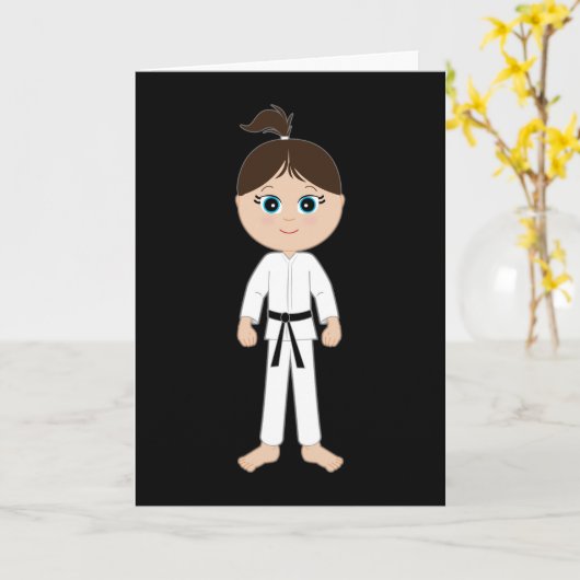 Karate meisje gefeliciteerd Black Belt Kaart (Gele Bloem)