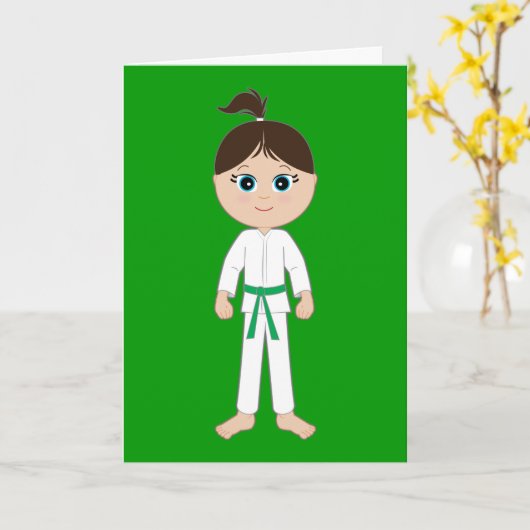 Karate meisje gefeliciteerd Green Belt Kaart (Gele Bloem)