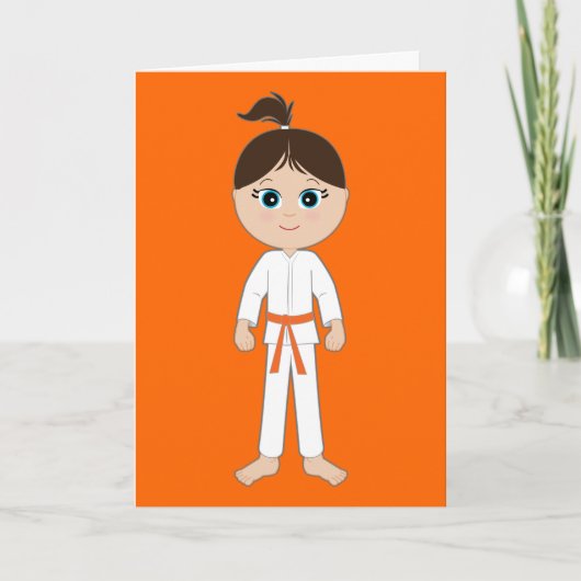 Karate meisje gefeliciteerd Oranje riem Kaart (Voorkant)