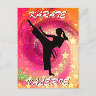 Karate Meisje Kick Sterren en wervelingen Retro Briefkaart