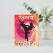 Karate Meisje Kick Sterren en wervelingen Retro Briefkaart (Staand voorkant)
