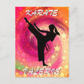 Karate Meisje Kick Sterren en wervelingen Retro Briefkaart (Voorkant)
