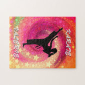 Karate Meisje Kick Sterren en wervelingen Retro Legpuzzel (Horizontaal)