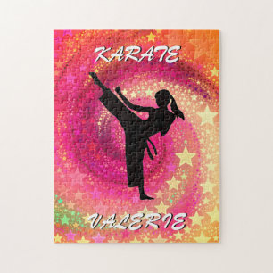 Karate Meisje Kick Sterren en wervelingen Retro Legpuzzel