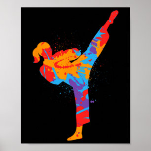 Karate Meisje Kleurrijke Vechtsporten Kinderen Vro Poster