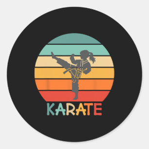 Karate Meisje Retro Zonsondergang Design Met Kind Ronde Sticker