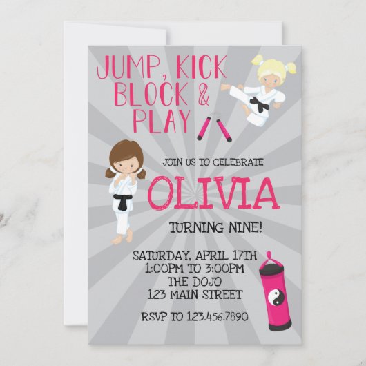 Karate Meisje Roze Martial Arts Verjaardag Kaart (Voorkant)