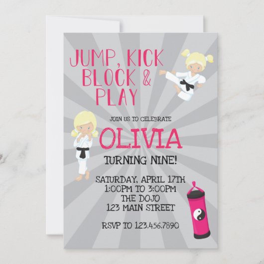 Karate Meisje Roze Martial Arts Verjaardagsuitnodi Kaart (Voorkant)