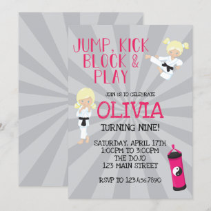 Karate Meisje Roze Martial Arts Verjaardagsuitnodi Kaart