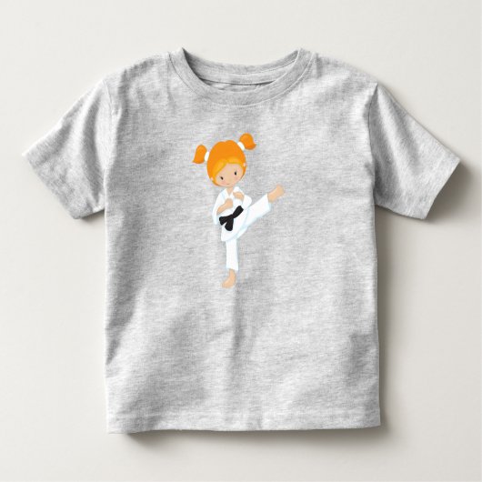 Karate Meisje, Schattig Meisje, Zwarte Band, Oranj Kinder Shirts (Voorkant)
