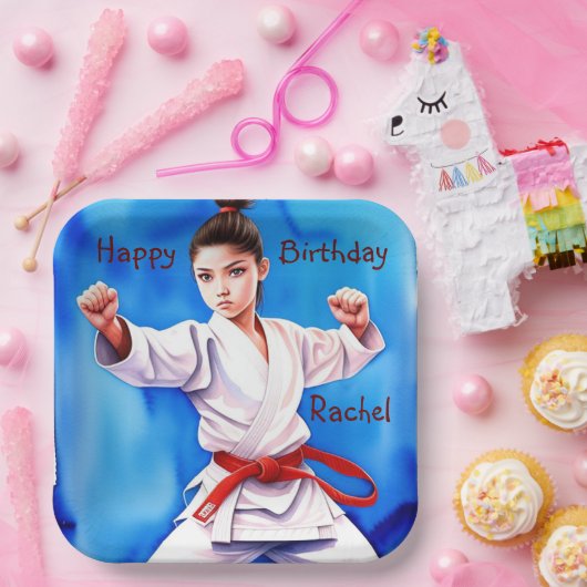 Karate meisje verjaardag papieren bordje (Feest)