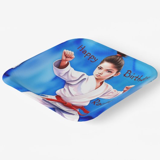 Karate meisje verjaardag papieren bordje (Gebogen)