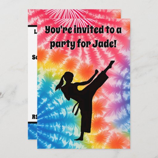 Karate Meisje Verjaardagsfeestje Stropdas-Dye Rege Kaart (Voorkant / Achterkant)