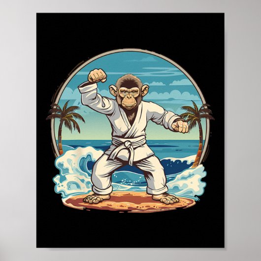 Karate Monkey Beach Kickboksen Jiu-jitsu Mma Marti Poster (Voorkant)
