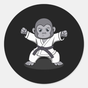 Karate Monkey Ironic Wildlife Ape Fighter Ronde Sticker