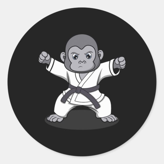 Karate Monkey Ironic Wildlife Ape Fighter Ronde Sticker (Voorkant)