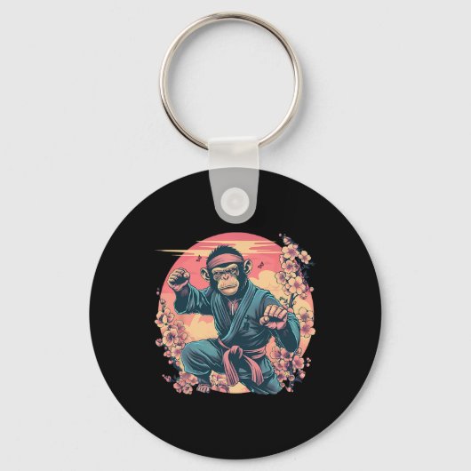 Karate Monkey Sakura Jiu-jitsu Mma Vechtkunst Ki Sleutelhanger (Voorkant)