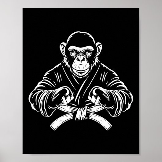 Karate Monkey Tekening Kickboksen Jiu-jitsu MMA Ma Poster (Voorkant)