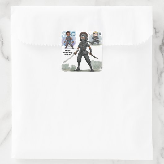 Karate Ninja Boy's Verjaardag Bash Vierkante Sticker (Tas)