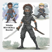 Karate Ninja Boy's Verjaardag Bash Vierkante Sticker (Voorkant)