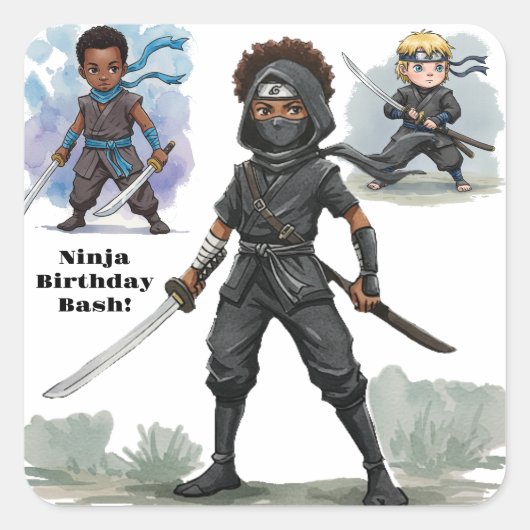 Karate Ninja Boy's Verjaardag Bash Vierkante Sticker (Voorkant)
