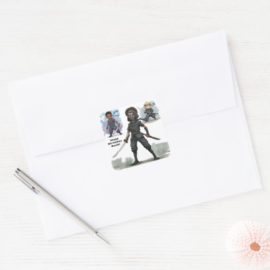Karate Ninja Boy's Verjaardag Bash Vierkante Sticker (Envelop)