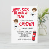 Karate Ninja Rood en Zwart Verjaardag Uitnodiging (Staand voorkant)