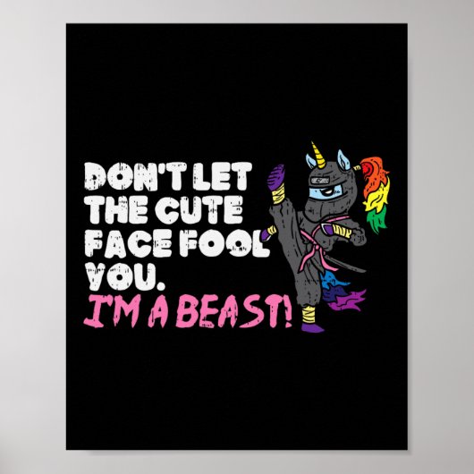 Karate Ninja Unicorn Schattige Gezicht Beest Taekw Poster (Voorkant)