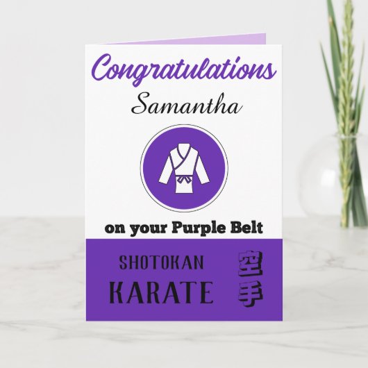 Karate Paars Belt-aanbieding - Gefeliciteerd Bedankkaart (Voorkant)