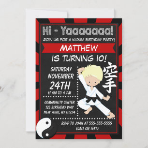 Karate Party Blond Hair Boy Kids Birthday Party Kaart