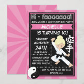 Karate Party Blond Hair Girl Kinderen van Birthday Kaart (Voorkant / Achterkant)