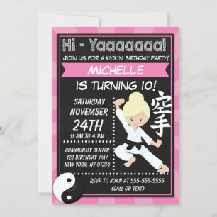 Karate Party Blond Hair Girl Kinderen van Birthday Kaart