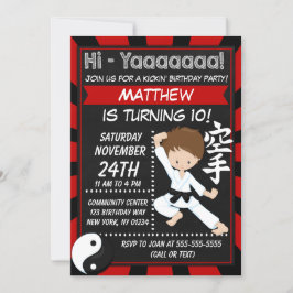 Karate Party Brown Hair Boy Kids Birthday Party Kaart