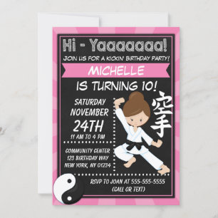 Karate Party Brown Hair Girl kinderen Birthday Par Kaart