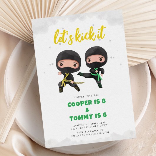 Karate Party Gezamenlijke Ninja Verjaardag Uitnodi Kaart