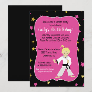Karate Party Girl Birthday Invites Kaart