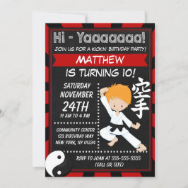 Karate Party Red Hair Boy Kids Birthday Party Kaart