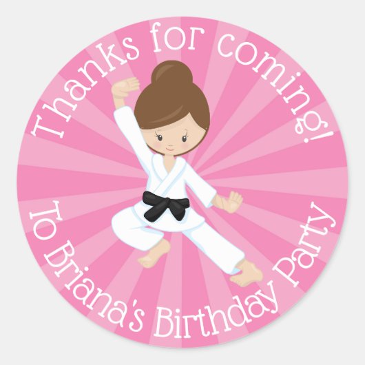 Karate Party voor Sticker Brown Hair Girl (Voorkant)