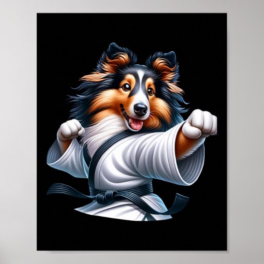 Karate Shetland Sheepdog Funny Humor Dierenvriende Poster (Voorkant)
