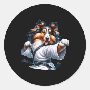 Karate Shetland Sheepdog Funny Humor Dierenvriende Ronde Sticker